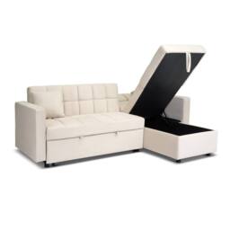 Bravich LTD Milo 3 Seater Velvet Corner Sofa Bed Pull Out Guest Bed with Storage in Cream - thumbnail 6