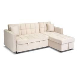 Bravich LTD Milo 3 Seater Velvet Corner Sofa Bed Pull Out Guest Bed with Storage in Cream - thumbnail 2