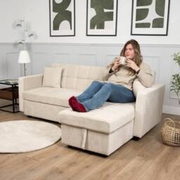 Bravich LTD Milo 3 Seater Velvet Corner Sofa Bed Pull Out Guest Bed with Storage in Cream - thumbnail 3