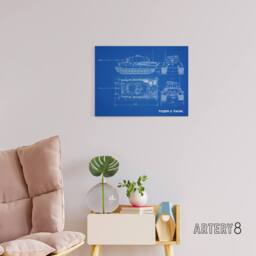 "Artery8 Tiger II German Heavy Tank Blueprint Plan Canvas Wall Art Print in Blue - Size: W24"" x H32""" - thumbnail 3