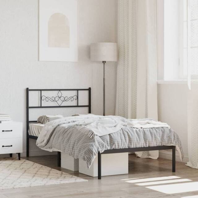 Berkfield Home Metal Bed Frame with Headboard Black 90x190 cm Single - image 1