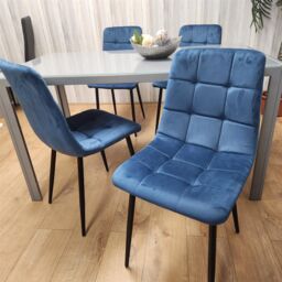 KOSY KOALA Modern Rectangle Grey Glass Dining Table Set With 4 Blue Velvet Chairs Dining Room Furniture in Brown - thumbnail 2