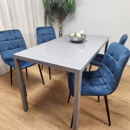 KOSY KOALA Modern Rectangle Grey Glass Dining Table Set With 4 Blue Velvet Chairs Dining Room Furniture in Brown - thumbnail 6