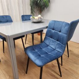 KOSY KOALA Modern Rectangle Grey Glass Dining Table Set With 4 Blue Velvet Chairs Dining Room Furniture in Brown - thumbnail 9