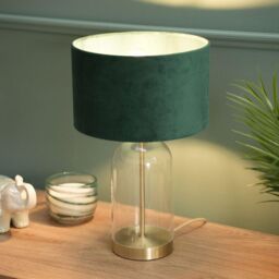ValueLights Jessy Gold Glass Table Lamp With Forest Green Velvet Shade - thumbnail 5