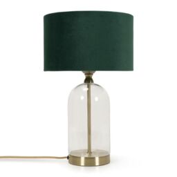 ValueLights Jessy Gold Glass Table Lamp With Forest Green Velvet Shade - thumbnail 2