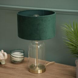 ValueLights Jessy Gold Glass Table Lamp With Forest Green Velvet Shade - thumbnail 3