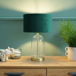 ValueLights Jessy Gold Glass Table Lamp With Forest Green Velvet Shade - thumbnail 4