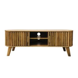 Jaipur Furniture Ltd Slated TV Unit - Mango Wood - L40 x W135 x H50 cm - Light Finish - Assembly Required in Brown - thumbnail 2