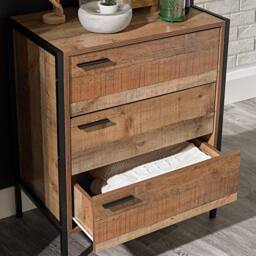 Lemon Pavilion Furniture Hoxton 3 Drawer Chest - L40 x W63.8 x H80 cm - Distressed Oak Effect in Brown - Size: 1 Pack - thumbnail 2
