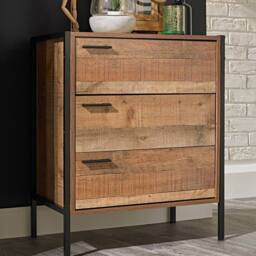 Lemon Pavilion Furniture Hoxton 3 Drawer Chest - L40 x W63.8 x H80 cm - Distressed Oak Effect in Brown - Size: 1 Pack - thumbnail 1
