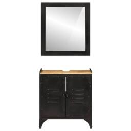 Berkfield Home 2 Piece Bathroom Furniture Set Iron & Solid Wood Mango in Black - thumbnail 3