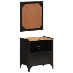 Berkfield Home 2 Piece Bathroom Furniture Set Iron & Solid Wood Mango in Black - thumbnail 5