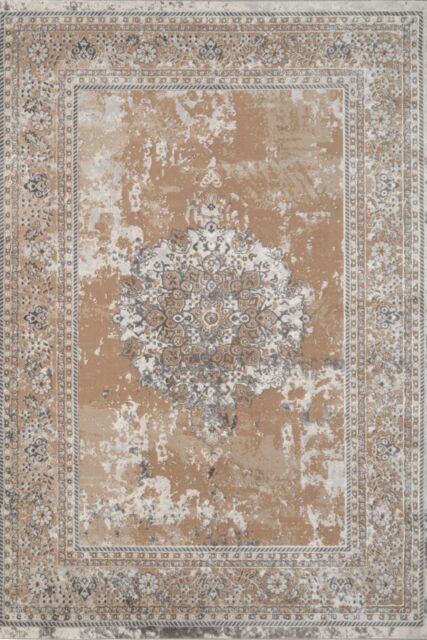 Kukoon Beige Modern Abstract Geometric & Distresssed Vintage Style Living Room Area Rugs & Runners in Taupe - Size: 60 cm x 240 cm - image 1