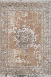 Kukoon Beige Modern Abstract Geometric & Distresssed Vintage Style Living Room Area Rugs & Runners in Taupe - Size: 60 cm x 240 cm - thumbnail 1