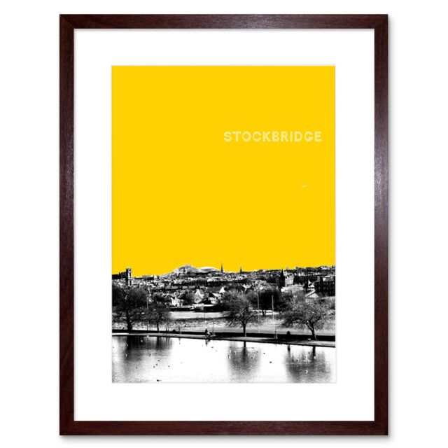 "Artery8 Wall Art Print Inverleith Edinburgh Scotland Scottish Landmark Yellow Framed Art in Brown - Size: W7"" x H9""" - image 1