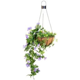 Primrose Artificial Duranta Purple Flowers Hanging Basket with Solar Light 26cm - thumbnail 1
