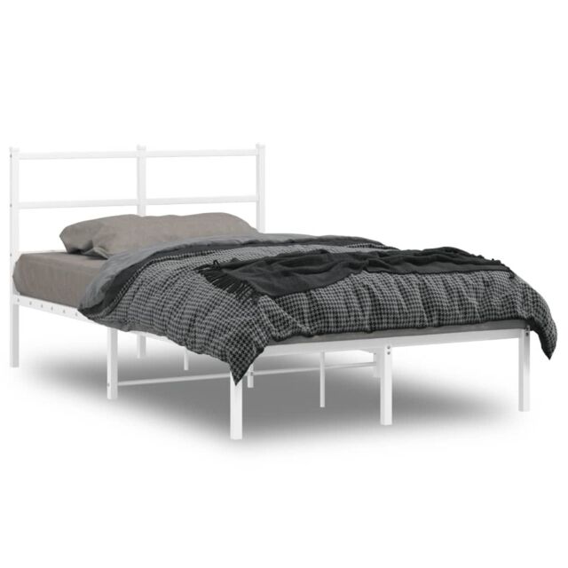 Berkfield Home Metal Bed Frame without Mattress with Headboard White 120x200cm - Size: Small Double - image 1
