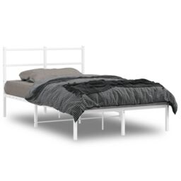Berkfield Home Metal Bed Frame without Mattress with Headboard White 120x200cm - Size: Small Double - thumbnail 1