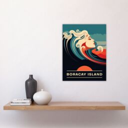 "Artery8 Wall Art Print The Seaside Calls Boracay Island Beach Thailand Sunset Woman of the Waves Sea Siren Ocean Poster in Blue - Size: W18"" x H24""" - thumbnail 4