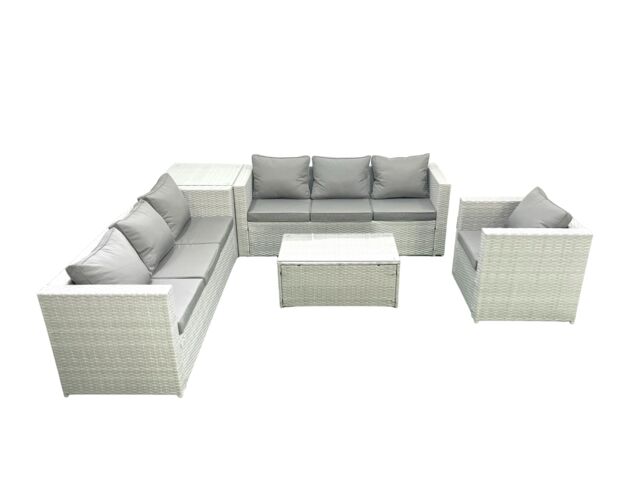 Fimous Wicker PE Rattan Sofa Garden Furniture Set with Armchair Oblong Coffee Table Side Table Light Grey Mixed - image 1
