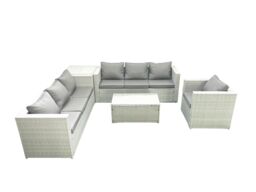 Fimous Wicker PE Rattan Sofa Garden Furniture Set with Armchair Oblong Coffee Table Side Table Light Grey Mixed - thumbnail 2