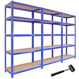 Monstershop 3 x Monster Racking T-Rax Metal Storage Shelves, Blue, 90cm W, 45cm D in Blue