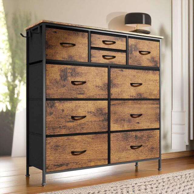 Rafaelo Mobilia Industrial 10 Drawer Chest Rustic Brown in Dark Brown - image 1