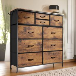 Rafaelo Mobilia Industrial 10 Drawer Chest Rustic Brown in Dark Brown - thumbnail 1