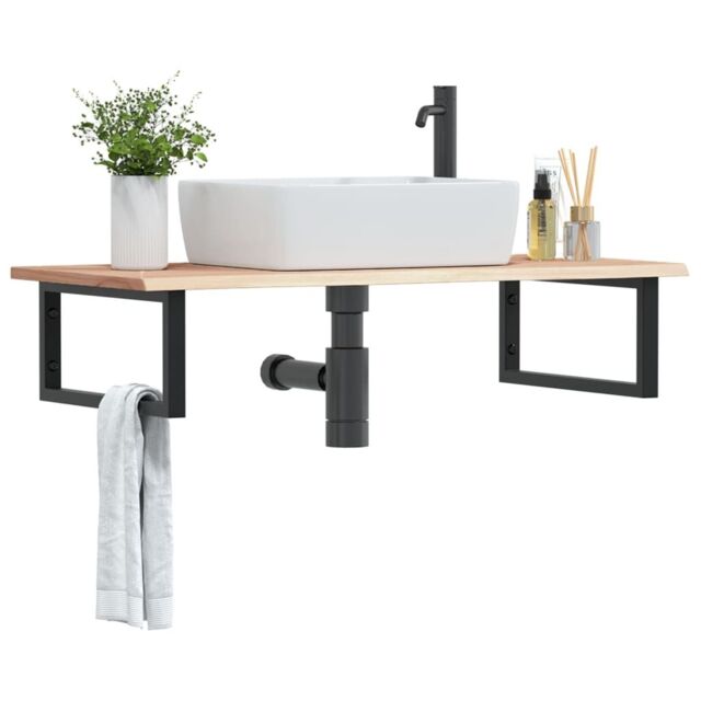 Berkfield Home Basin Shelf Wall Mounted Steel & Solid Wood Oak in Brown - image 1