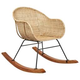 Wyld and Coco Set of 2 Natural Rattan Rocking Chairs with Mahogany Legs - thumbnail 4