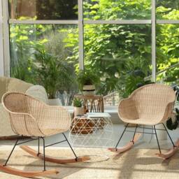 Wyld and Coco Set of 2 Natural Rattan Rocking Chairs with Mahogany Legs - thumbnail 1
