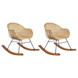 Wyld and Coco Set of 2 Natural Rattan Rocking Chairs with Mahogany Legs - thumbnail 2