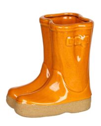 Dibor Small Orange Double Wellington Boots Ceramic Indoor Outdoor Flower Pot Garden Planter Pot H17 x W15cm - thumbnail 2