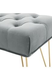 H&O Direct Tufted Velvet Bench with Golden Hairpin Legs in Light Grey - thumbnail 6