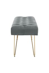 H&O Direct Tufted Velvet Bench with Golden Hairpin Legs in Light Grey - thumbnail 5