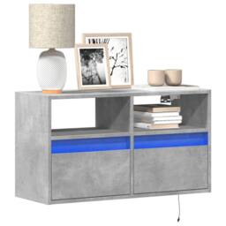 Berkfield Home TV Wall Cabinet with LED Lights Concrete Grey 80x31x45 cm - Size: 80 x 31 x 45 cm - thumbnail 2