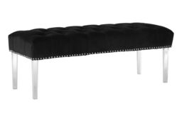 Orsina Contemporary Black Velvet Bench, Button Tufted Upholstered Bench with Clear Acrylic Legs, Hallway Seating - thumbnail 3