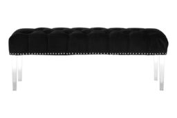 Orsina Contemporary Black Velvet Bench, Button Tufted Upholstered Bench with Clear Acrylic Legs, Hallway Seating - thumbnail 6