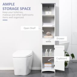 Kleankin Tall Bathroom Storage Cabinet Freestanding Linen Tower Slim Organizer in White - thumbnail 4