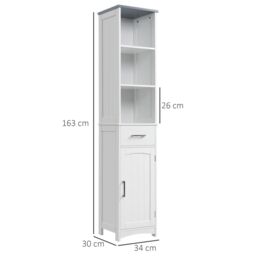 Kleankin Tall Bathroom Storage Cabinet Freestanding Linen Tower Slim Organizer in White - thumbnail 3