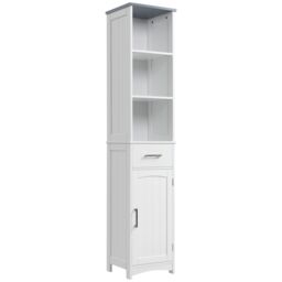 Kleankin Tall Bathroom Storage Cabinet Freestanding Linen Tower Slim Organizer in White - thumbnail 2