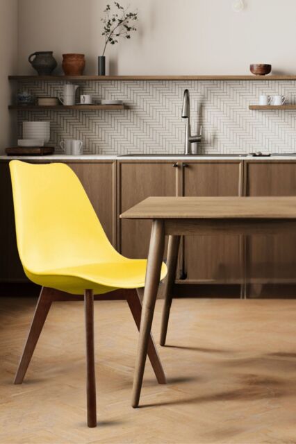 Fusion Living Soho Plastic Dining Chair with Squared Dark Wood Legs in Yellow - image 1