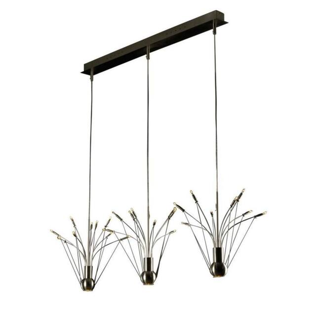Netlighting Quaffle Straight Bar Pendant Ceiling Light Satin Nickel in Grey