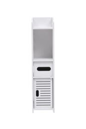 H&O Direct Freestanding Small Slim Wooden Bathroom Cabinet in White - thumbnail 3
