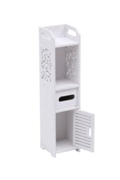 H&O Direct Freestanding Small Slim Wooden Bathroom Cabinet in White - thumbnail 4