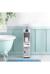 H&O Direct Freestanding Small Slim Wooden Bathroom Cabinet in White - thumbnail 2