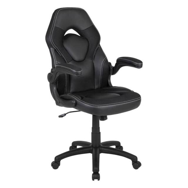 ERGOVEXA Gaming Chair White Racer Inspired Padded Seat Backrest Adjustable Height in Black - image 1