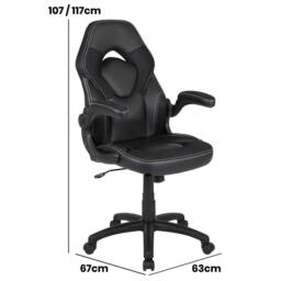 ERGOVEXA Gaming Chair White Racer Inspired Padded Seat Backrest Adjustable Height in Black - thumbnail 2