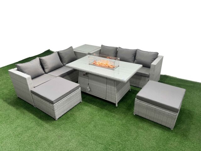 Fimous 8 Seat PE Rattan Lounge Sofa Set Outdoor Garden Furniture Sets in Light Grey - image 1